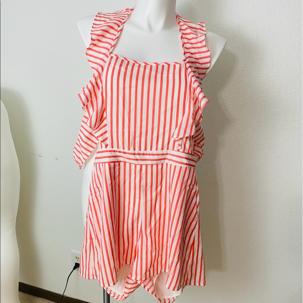 Main Strip Orange and White Striped Romper Women
